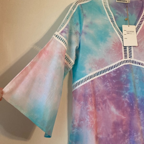 NWT WonderLust LA 3/4 Sleeve Tie-Dye Boho Tunic Sz L - Picture 5 of 13